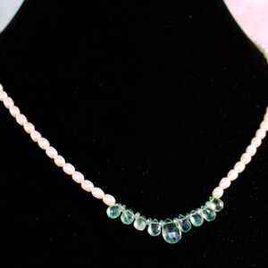 Aqua Apatite and Fresh Water Pearl Necklace. image 2