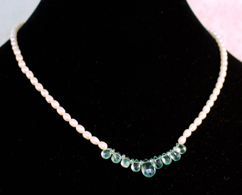 Aqua Apatite and Fresh Water Pearl Necklace. image 2