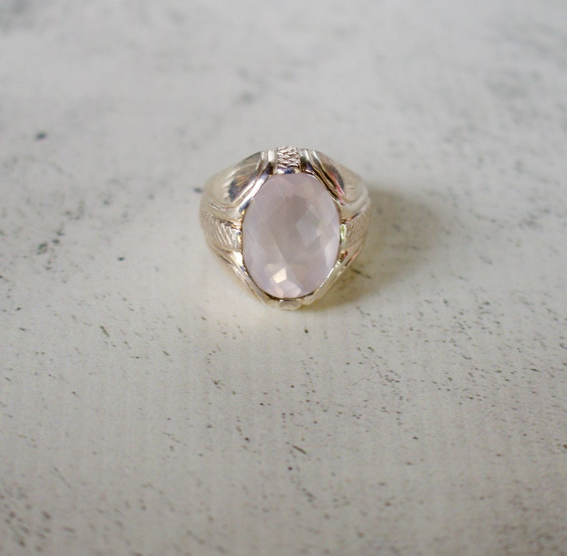 Sterling Silver. Rose Quartz. Massive Sterling Silver with 18x14 MM Genuine Cushion Cut Rose Quartz. Size 9 image 1