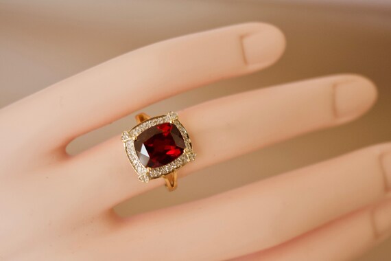 Elegant, Red Garnet And Diamond Ring Set In 14k S… - image 5