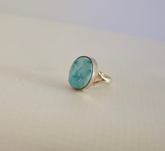 silver beaded design ring ladies larimar jewellery gift. stunning colour Solid Sterling silver Larimar ring