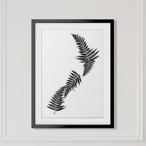 NZ Emblem Silber Fern bildet Karte von Neuseeland sofortiger Download druckbare Wand Kunst Druck druckbares Poster Geschenk