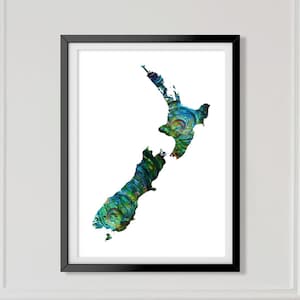 Nieuw-Zeelandse embleem Paua-schelpvormen kaart van Nieuw-Zeeland Digitale instant download afdrukbare Wall Art Print afdrukbare poster cadeau