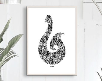 New Zealand Fish Hook, Digital Download, Wall Art, Printable, Tattoo AVAILABLE INSTANTLY! BONUS black & white image included