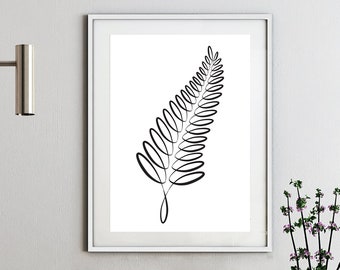 New Zealand Fern, Silver Fern, Tattoo, Brush Script, Digital Download, Printable, Decor Wall Art Print