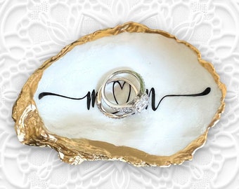 Heart Initials Customizable Oyster Shell Trinket Dish*personalized ring dish*made to order trinket dish*wedding gift*engagement gift*shell