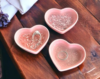 Pink Ceramic Sea Glass Heart Trinket Dish* Sea Glass Ring Dish*Coastal Jewelry Holder*Beach Wedding Gift*Sea Glass Art*Coastal Decor*Beachy