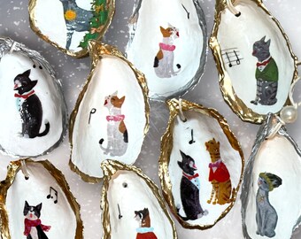 Holiday Musical Cats*Cat Oyster Shell Ornament*Xmas Cat Ornament*Christmas Cat Ornament*Cat Gift*Cat Ornament*Pet Decor*Cats