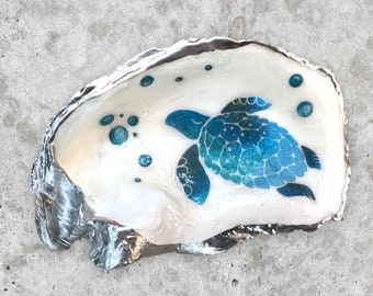 Sea Turtle Oyster Ring Dish*Oyster Shell Jewelry Dish*Oyster Shell Ring Dish*Oyster Dish*Turtle Decor*Ring Dish*Oyster Gift*Shell*Shell Art