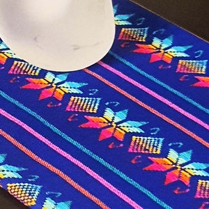 Royal Blue Mexican Table Runner: Aztec Ethnic Decor with Fringes