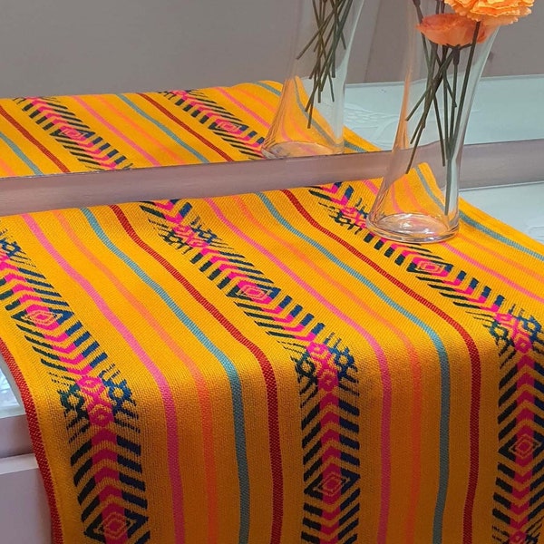 Table runner,  yellow cempasuchil, cambaya, Mexican table runner, fiesta, marigold