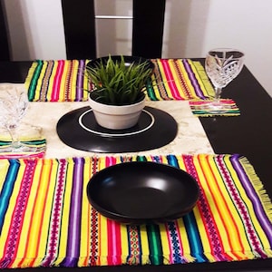 Placemats andean,ethnic,Peruvian aguayo,south america,decor,linen,andean placemats,peruanos,manteles, bright yellow