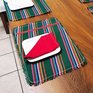 Striped Cambaya Woven Placemats Set: Mexican Table Decor
