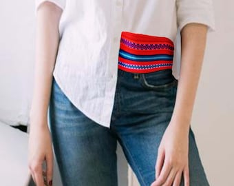 Aguayo Fabric Belt: Andean Ethnic Waistband with Ribbon Ties
