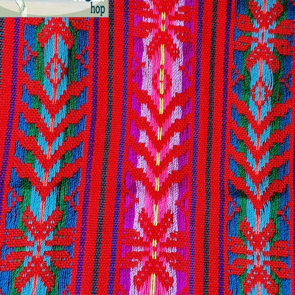 Fabric Loom made rubi red, woven fabric,ethnic fabric,by yard, Mexican fabric, reboseo fabric, table runner fabric, baby wrap fabric.