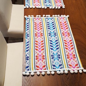 Loom-Made Placemats with Pom Poms: Mexican Artisan Table Topper (Set of 2)