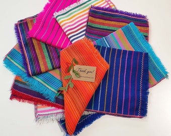 Mexican Napkins, woven cambaya - Set of 6, Fiesta Boho Decor