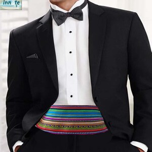 cummerbund, Andean, ethnic, turquoise, striped, custom made, special, faja andina, waistband, sash, tuxedo waistband, tuxedo, cinto para tuxedo, unique cummerbund, red, fuchsia, turquoise, yellow, green