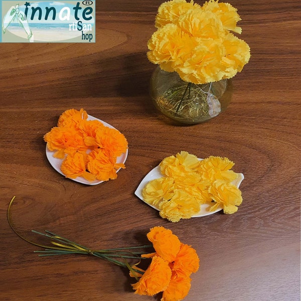 Mini 6 marigold flowers, 6 silk flowers, yellow marigold, orange marigold, silk,