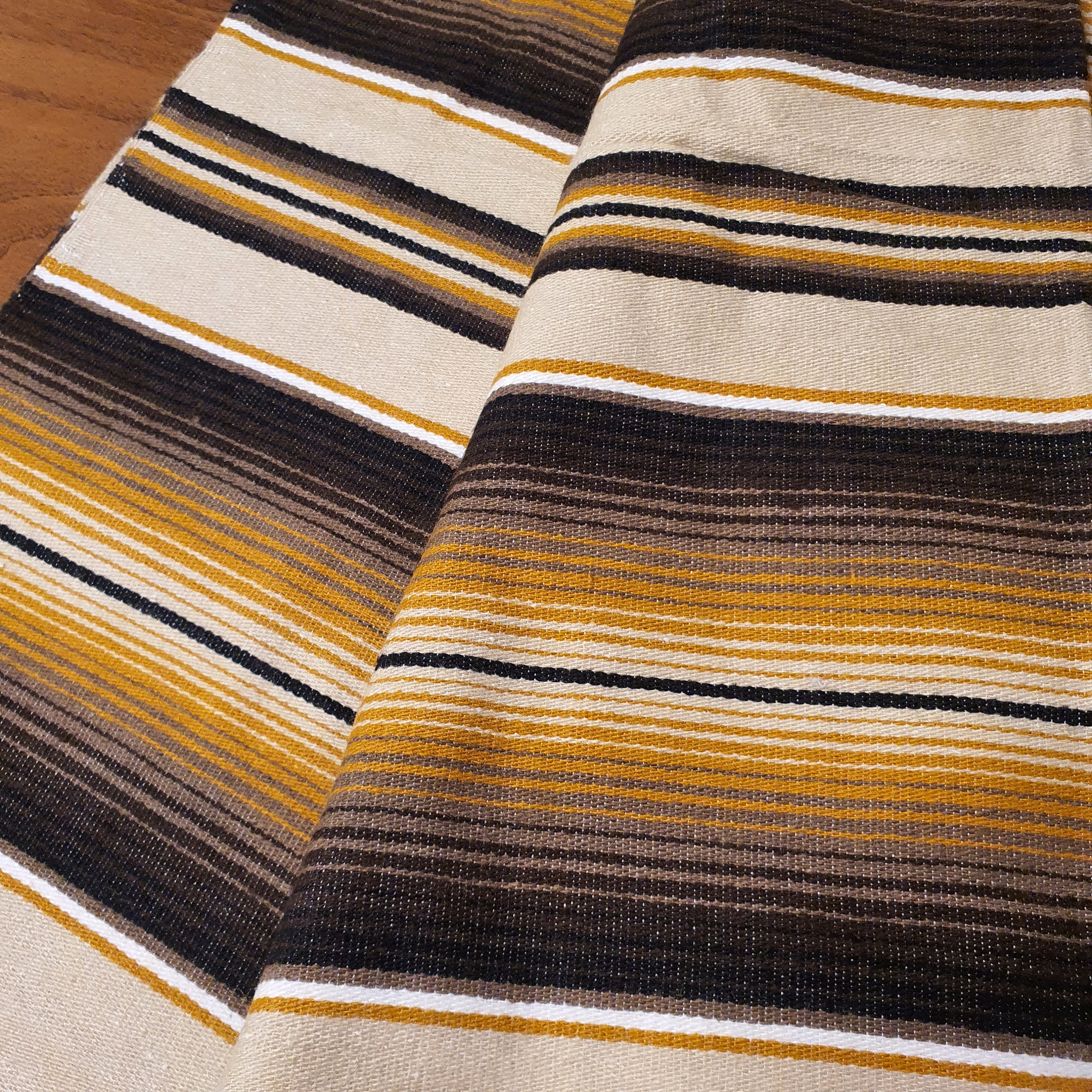 Serape Runner Unicolor 7.5ft, Brown, Beige, Mustard,table