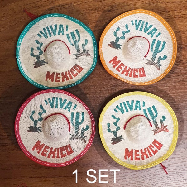 4 set Mini straw Mexican hats, party favor, centerpiece, fiesta decor, Mexican fiesta, cinco de mayo