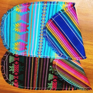 Oval reversible, placemats, Mexican, cambaya, woven fabric, washable, artisan
