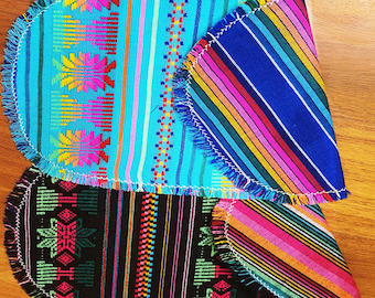 Oval reversible, placemats, Mexican, cambaya, woven fabric, washable, artisan