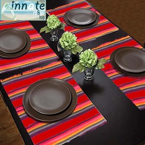 Mexican placemats, authentic cambaya, Aztec, Mayan design, fiesta, hispanic, ethnic, decor, linen, artisan placemats