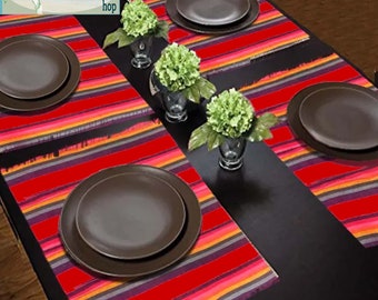 Mexican placemats, authentic cambaya, Aztec, Mayan design, fiesta, hispanic, ethnic, decor, linen, artisan placemats