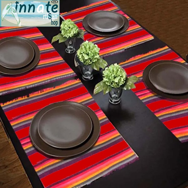 Mexican placemats, authentic cambaya, Aztec, Mayan design, fiesta, hispanic, ethnic, decor, linen, artisan placemats