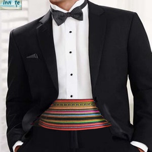 cummerbund, Andean, ethnic, turquoise, striped, custom made, special, faja andina, waistband, sash, tuxedo waistband, tuxedo, cinto para tuxedo, unique cummerbund, red, fuchsia, turquoise, yellow, green