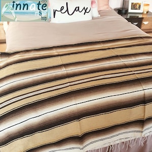 Serape warm blanket, 7.5ft ,brown/beige/mustard, monochrome, Mexican woven, accent,ethnic,native,artisan,throw,blanket,Mexican decor