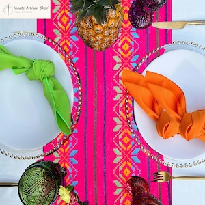 Camino de Mesa Azteca, tejido, cambaya, étnico, magenta, fuchsia