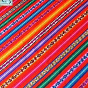 Red Andean Aguayo Fabric: Ethnic Boho Decor, Peruvian Textile