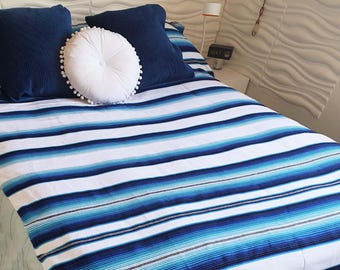 White Serape blanket, authentic Mexican woven, accent,artisan,throw,