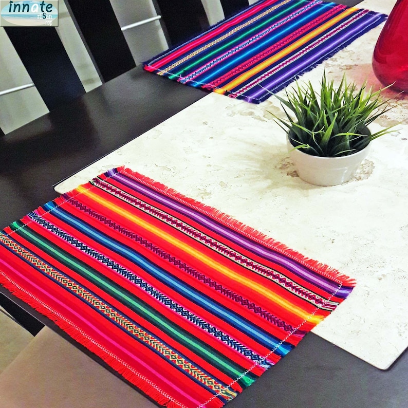 Assorted colors, placemats sets, aguayo fabric, Peruvian placemats, individuales Peruanos, Andinos, juego de individuales, Placemats stripped