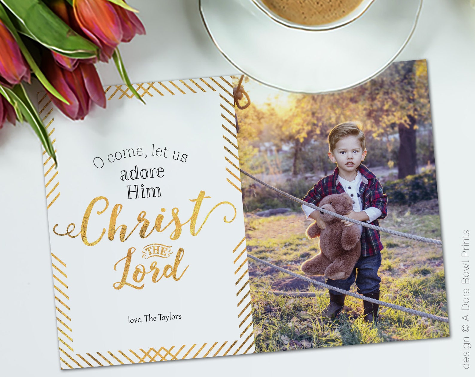 Christian Christmas Photo Card Template Faux Gold Foil Etsy