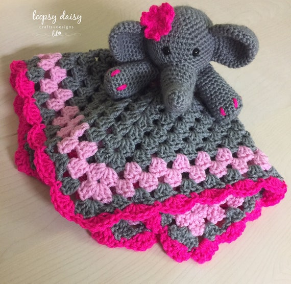 Crochet Baby Girl Elephant Lovey Blanket Gift