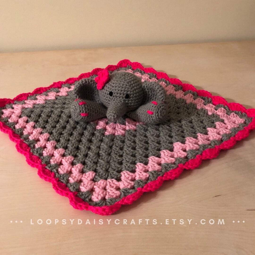 Elephant Lovey Elephant Security Blanket Crochet Pink and Etsy
