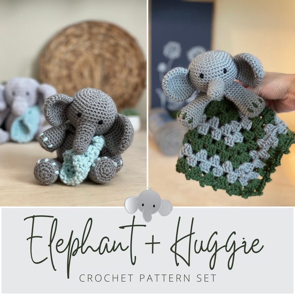 Crochet Elephant Pattern, Crochet Elephant Set, Elephant Amigurumi Pattern, Safari crochet pattern, Elephant Lovey Crochet Pattern, digital