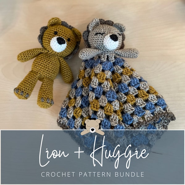 Crochet Lion and Lion Lovey Pattern Set, Crochet Lion Lovey Pattern, Safari Crochet Animal, Sleepy Lion Crochet Blanket