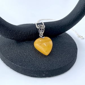 Unique Natural Baltic Amber Heart Shape Pendant with Sterling Silver Fitting Silver Chain