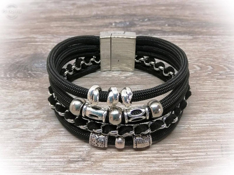 Elegante zwarte dames armband van paracord met een handige magneetsluiting