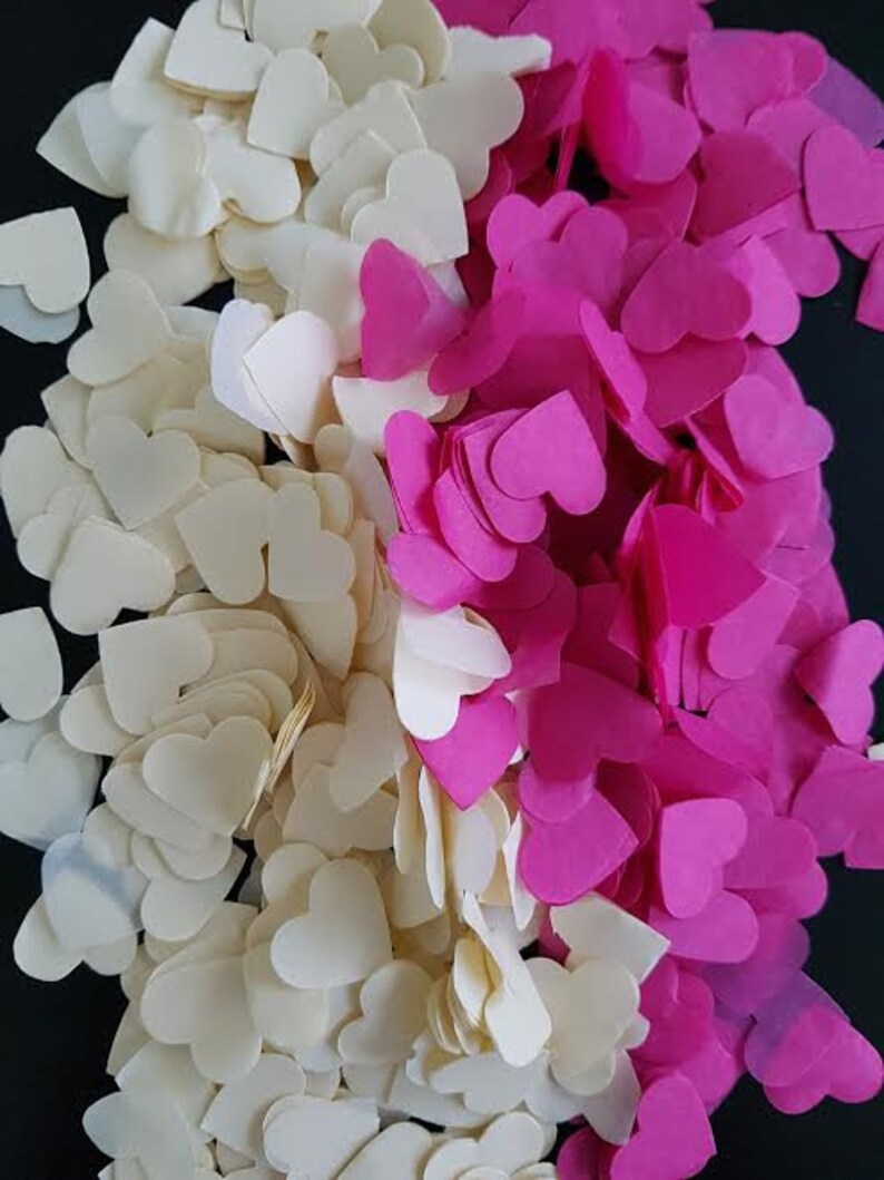 Ivory /& Cerise pink hearts tissue paper handmade confetti Party and table decorWeddingBirtdayetc..