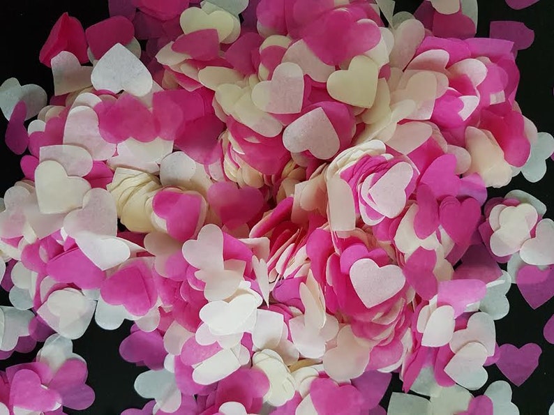 Ivory /& Cerise pink hearts tissue paper handmade confetti Party and table decorWeddingBirtdayetc..