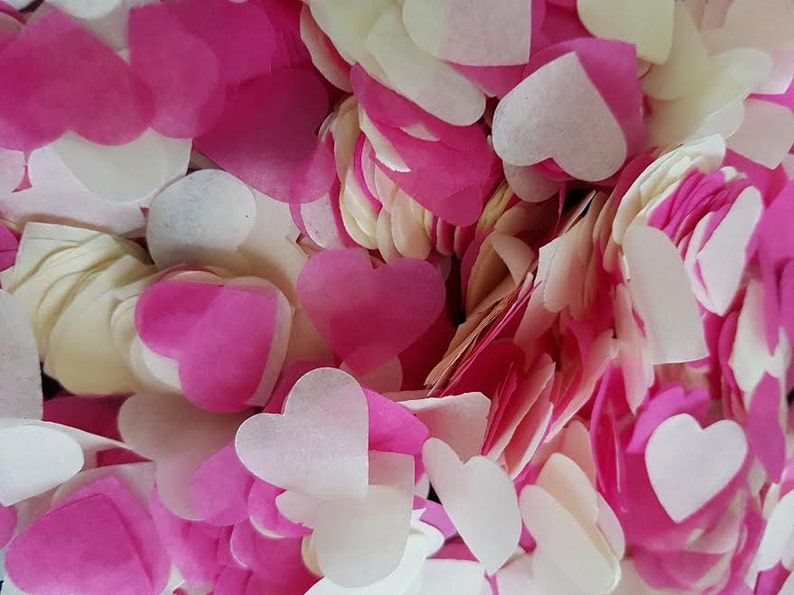 Ivory /& Cerise pink hearts tissue paper handmade confetti Party and table decorWeddingBirtdayetc..
