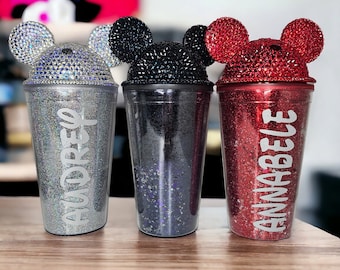 Personalized Rhinestones Cup Mouse Ears Tumbler-Bling Cup - Rhinestone tumbler - Custom-Gift