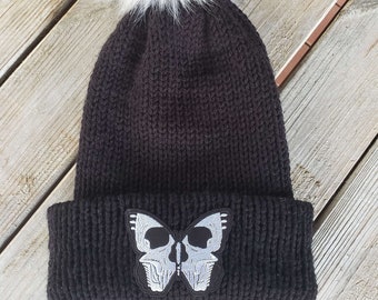 Knitted Black Patch Beanies (multiple styles)