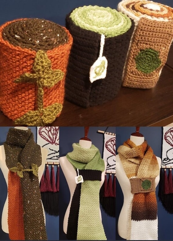 Cafe Scarves Crochet Pattern - Food Scarves - Matcha, Mocha, and