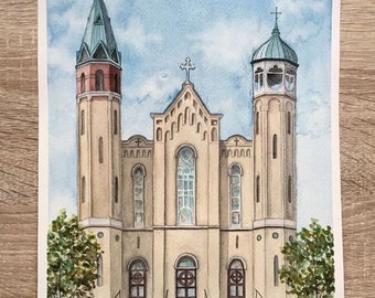 Custom Watercolor Church Portrait, Personalized Wedding Gift